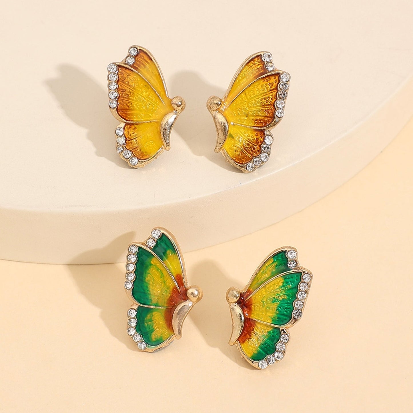 2 Piece Rhinestone Alloy Butterfly Stud Earrings - Bella Blue Styles