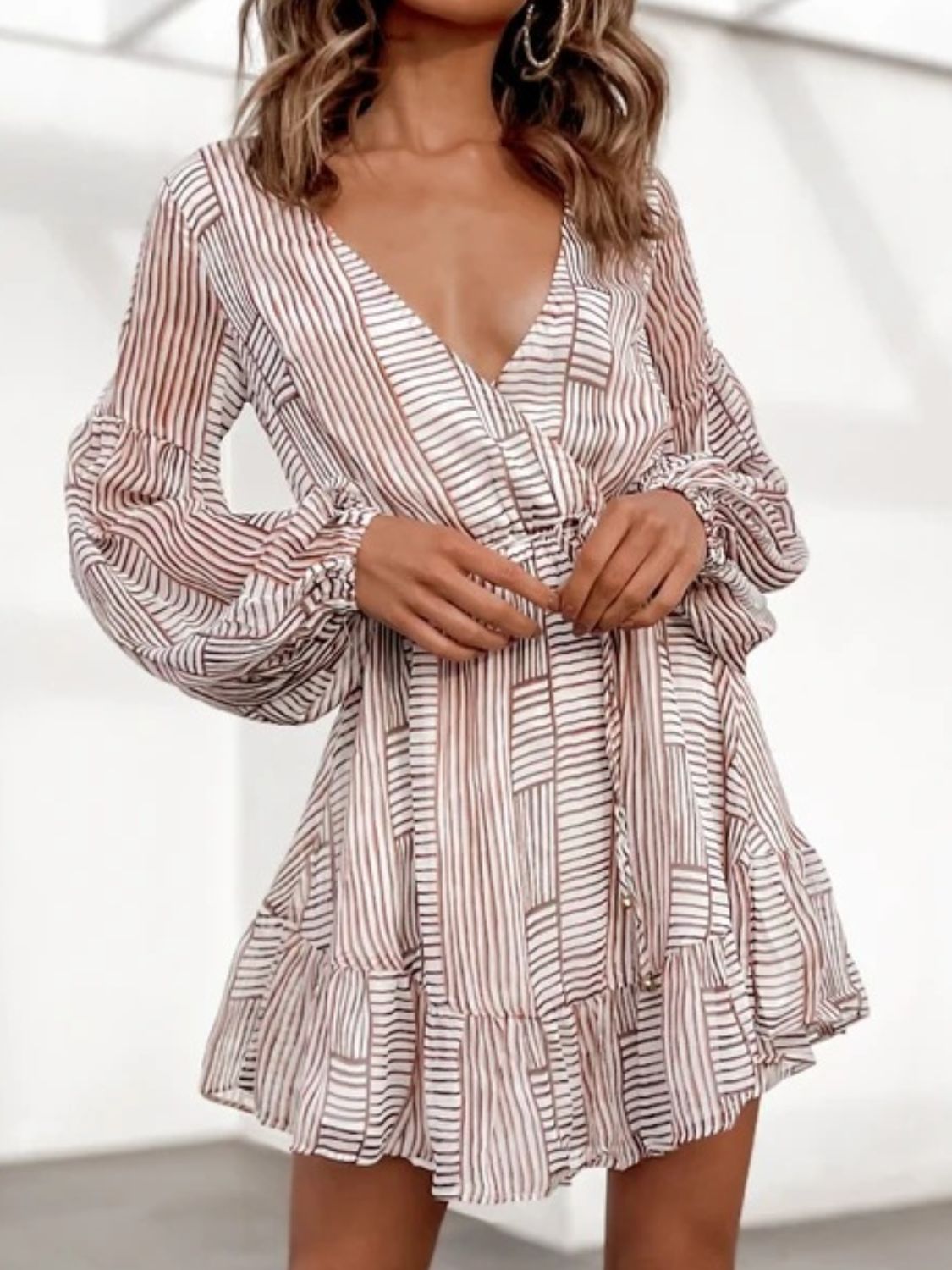 Cutout Back Surplice Long Sleeve Dress