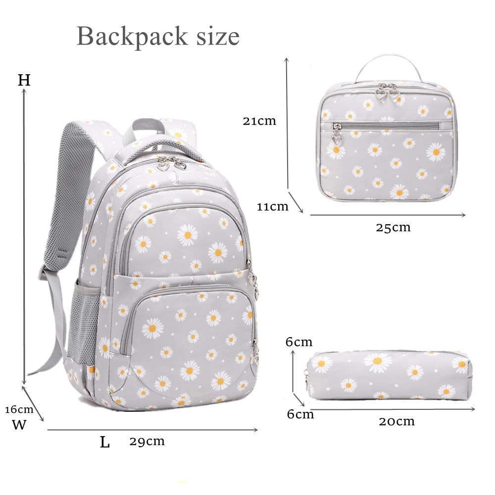 3Pcs Daisy Prints Backpack Sets Kids Bookbag Primary School Daypack Elementary Students Knapsack for Teens Girls - Bella Blue Styles