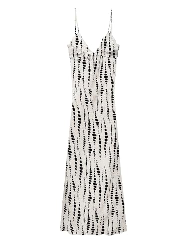 Milumia Women's All Over Print Tie Front V Neck Cami Dress Sleeveless Vacation Midi Dresses Black and White X-Large