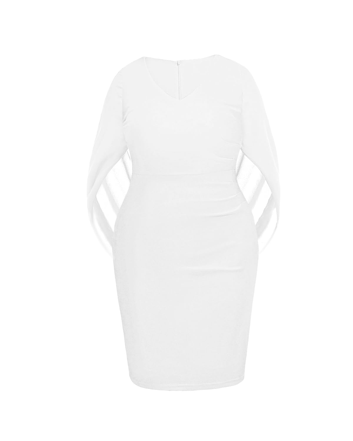 Talisea Women's Plus Size White Dress Wedding Elegant Party Church Chiffon Cape Sleeve V Neck Bodycon Pencil Dresses