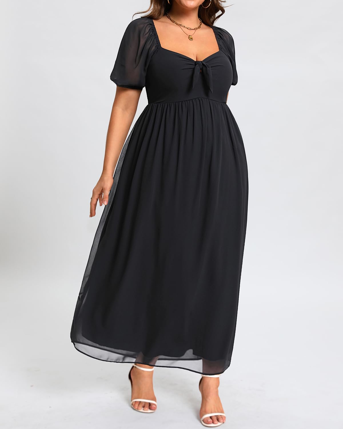 Pinup Fashion Plus Size Wedding Guest Dresses Women Summer Black Graduation Party Cocktail Flowy Chiffon Smocked Maxi Dresses 2025