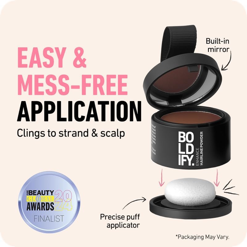 BOLDIFY Hairline Powder - Root Touch Up Hair Color for Gray Coverage - Bald Spot Concealing Hair Powder for Women & Men - 48-Hour Stain-Proof - Dark Brown