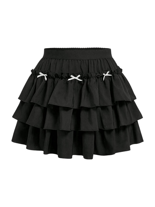 MakeMeChic Women's Plus Size Skirt Bow Knot Ruffle Tiered A Line Y2K Mini Skirts Black X-Large Plus