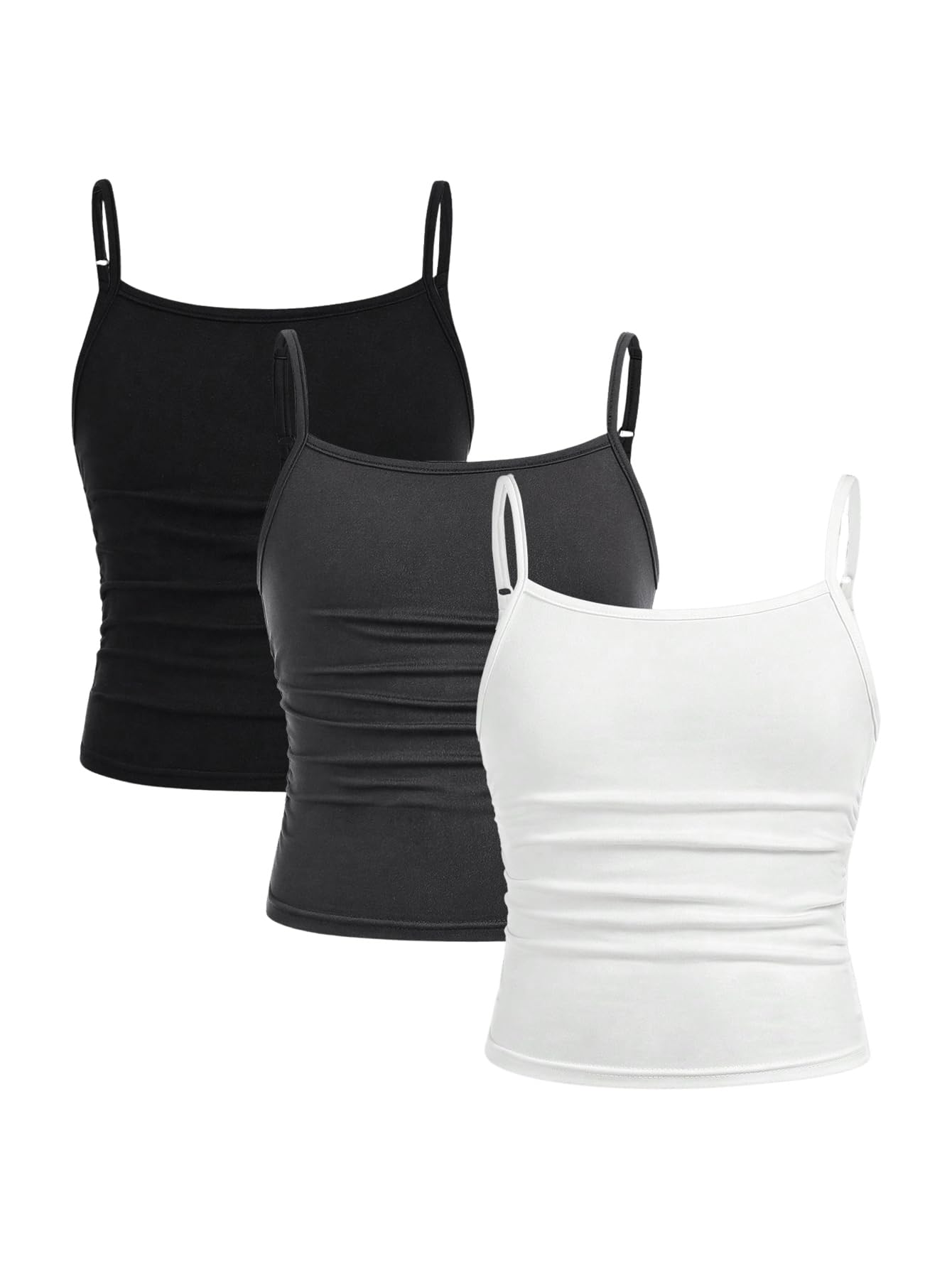 SOLY HUX Girl's Basic Cami Tops 3 Packs Camisole Spaghetti Strap Slim Fit Tank Top Undershirts Black Grey White 12Y