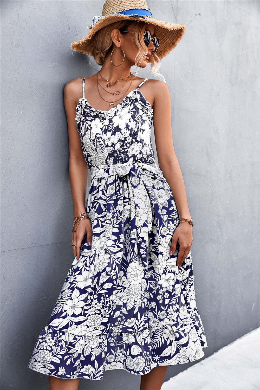 Tori Floral Spaghetti Strap Midi Dress