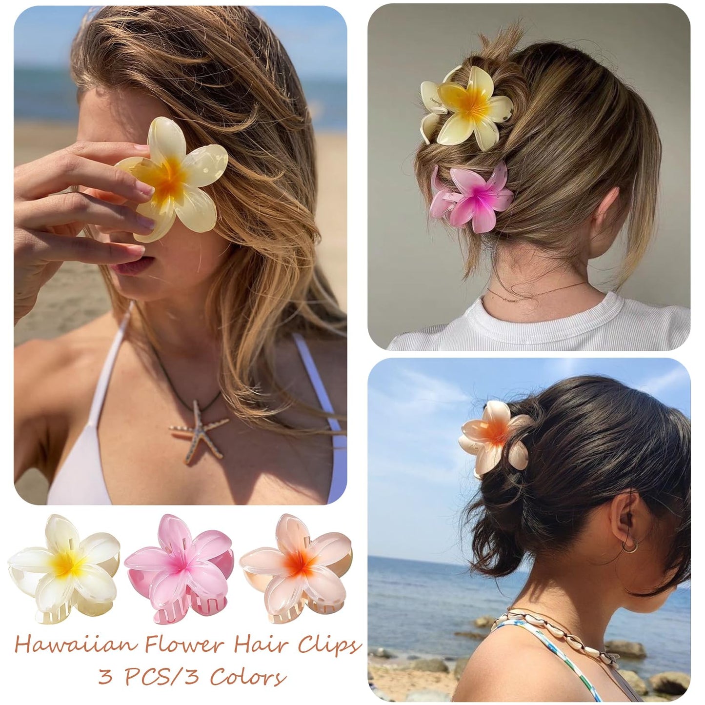 6 Pack Flower Hair Clips for Women, Preppy Flower Claw Clip, Hawaiian Plumeria Hair Clips for Thin Hair, Large Cute Hair Clips for Thick Hair, Gifts for Women Teen Girls - Bella Blue Styles