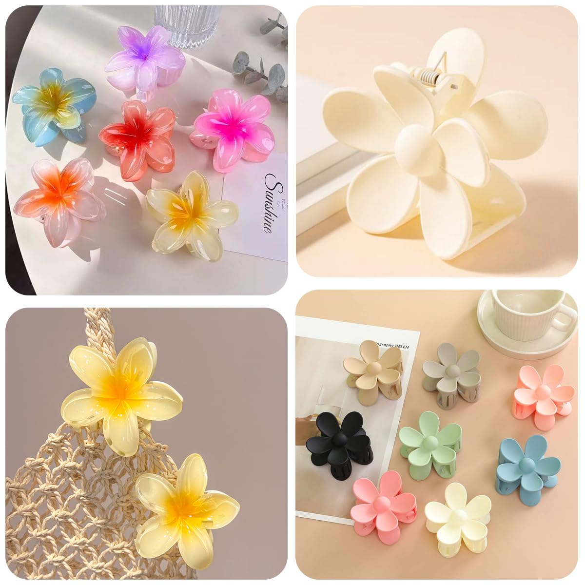 6 Pack Flower Hair Clips for Women, Preppy Flower Claw Clip, Hawaiian Plumeria Hair Clips for Thin Hair, Large Cute Hair Clips for Thick Hair, Gifts for Women Teen Girls - Bella Blue Styles