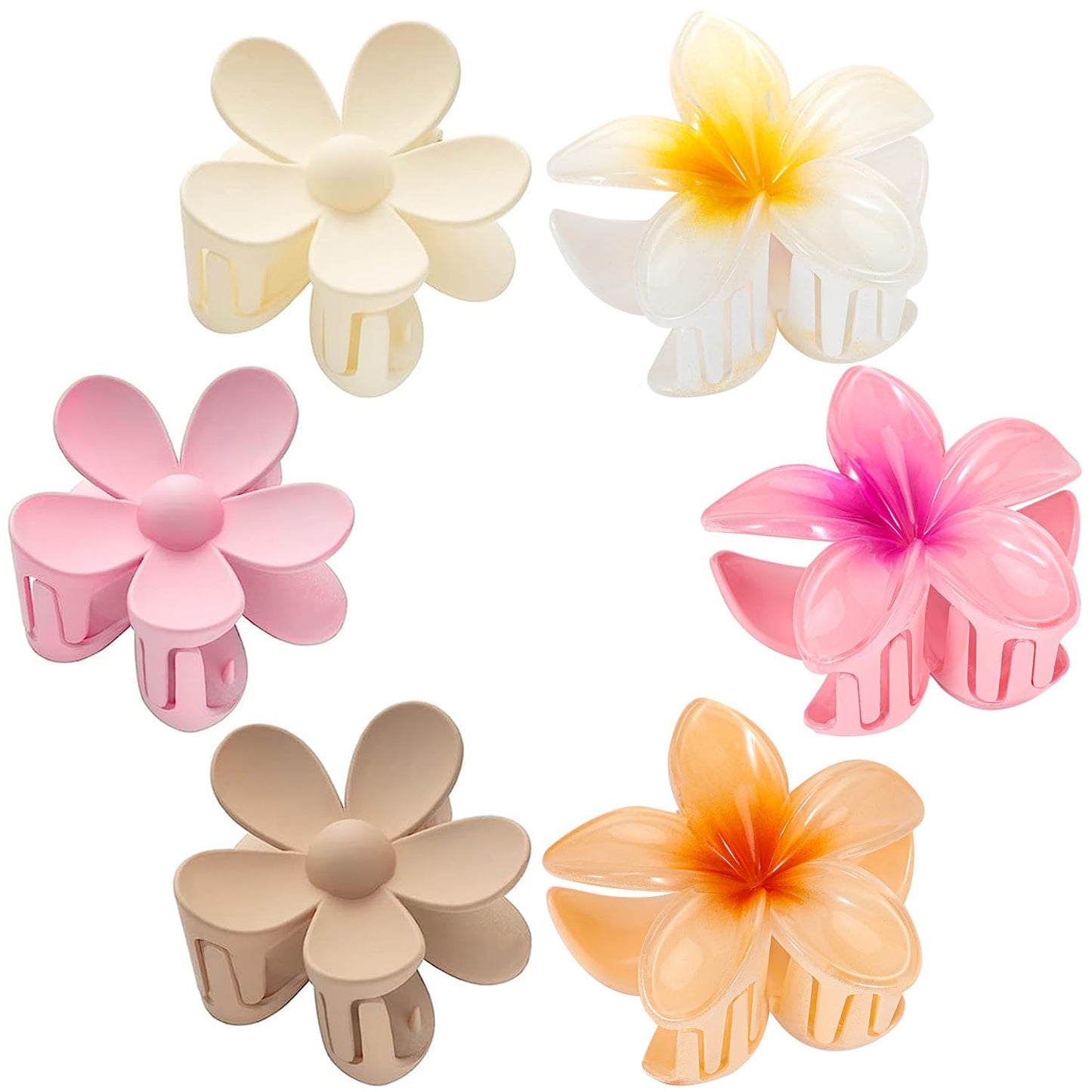 6 Pack Flower Hair Clips for Women, Preppy Flower Claw Clip, Hawaiian Plumeria Hair Clips for Thin Hair, Large Cute Hair Clips for Thick Hair, Gifts for Women Teen Girls - Bella Blue Styles