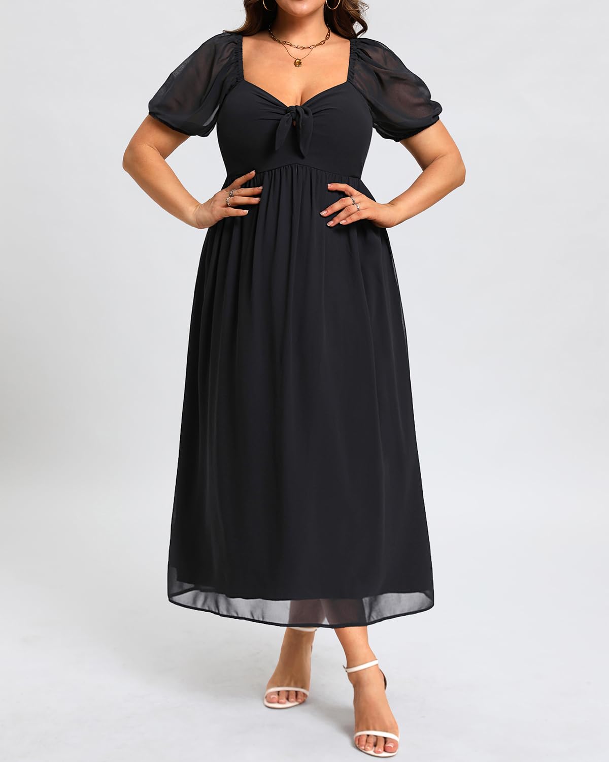 Pinup Fashion Plus Size Wedding Guest Dresses Women Summer Black Graduation Party Cocktail Flowy Chiffon Smocked Maxi Dresses 2025