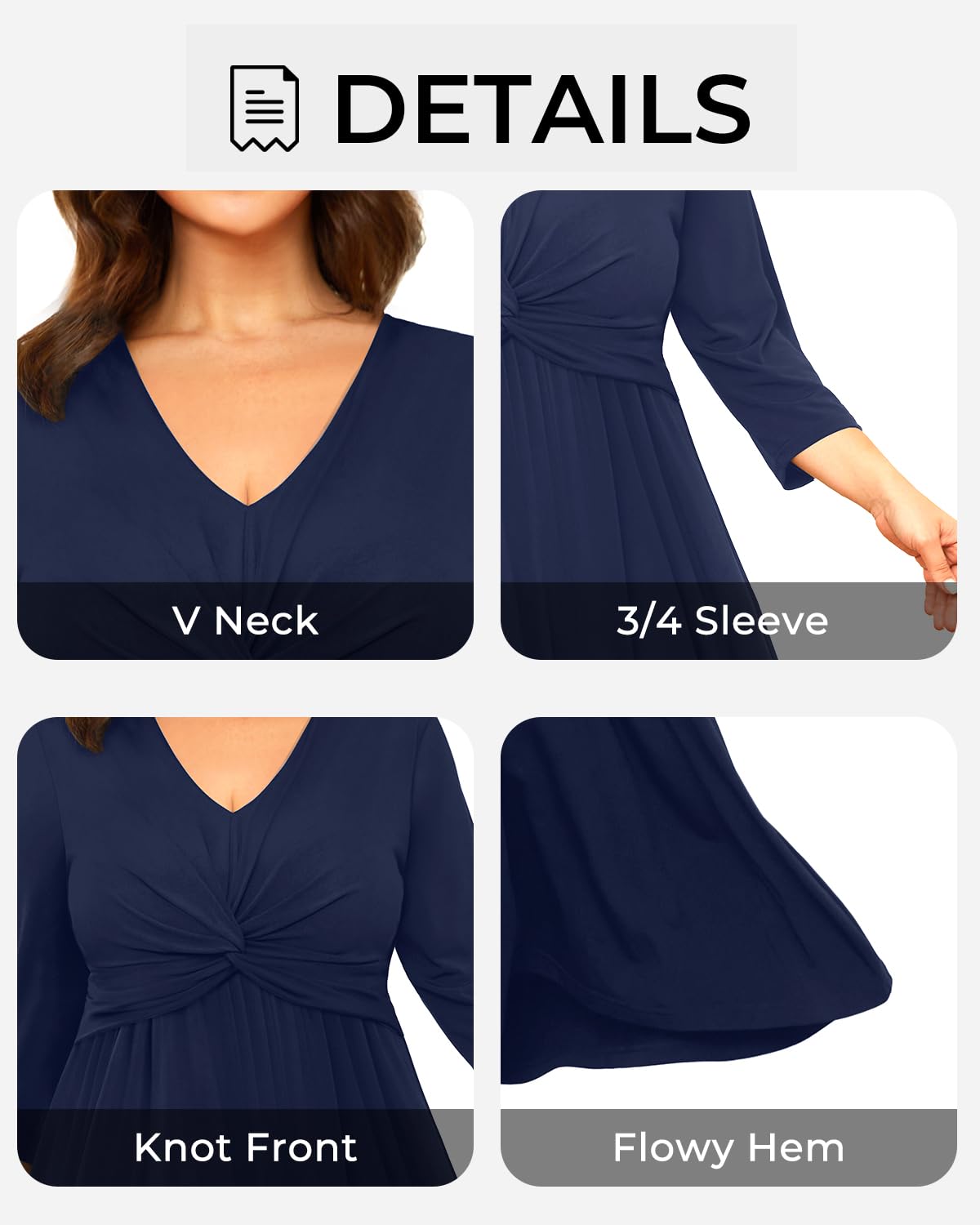 Talisea Navy Blue Dress for Women Plus Size semi Formal 3/4 Sleeve Wedding Guest Casual Cocktail Summer Fall Curvy midi