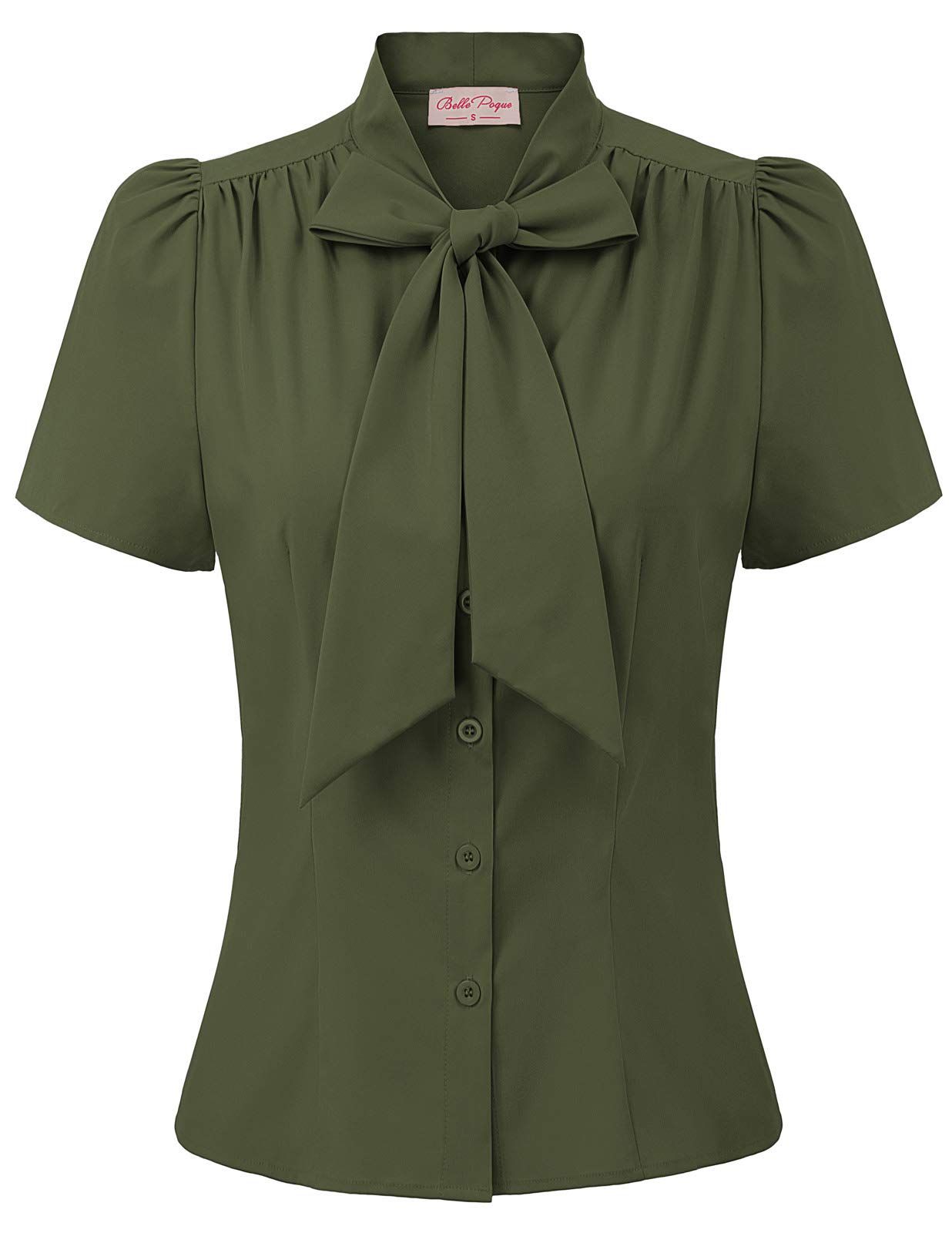 Plus Size Puff Sleeve Rockabilly Blouses Casual Office Work Blouse Shirts Tops,Army Green，XX-Large