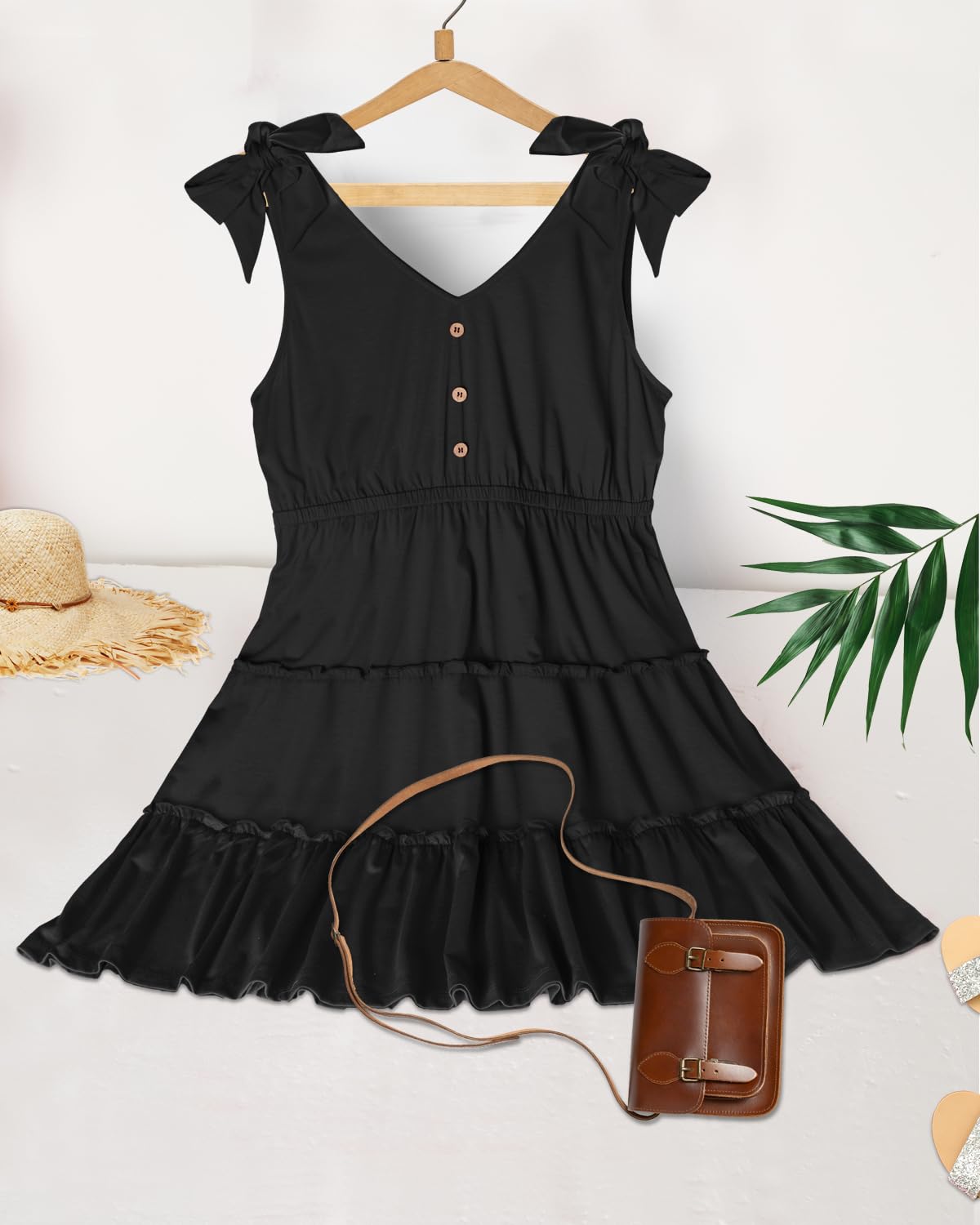 Pinup Fashion Plus Size Summer Dresses for Women Casual Black Sleeveless Graduation Sundress Beach Vacation Flowy Tiered Short Dress