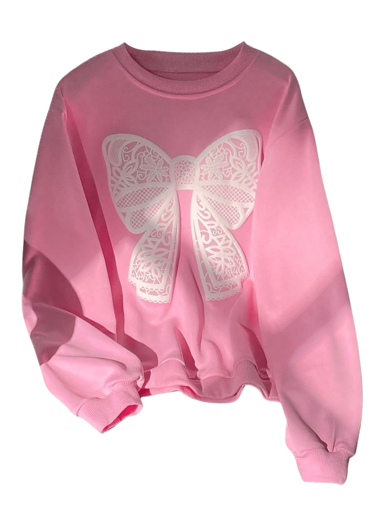 SHENHE Girl's Cute Bow Sweatshirts Graphic Crewneck Drop Shoulder Casual Sweatshirt Hoodie Going Out Tops Pink 12 Years