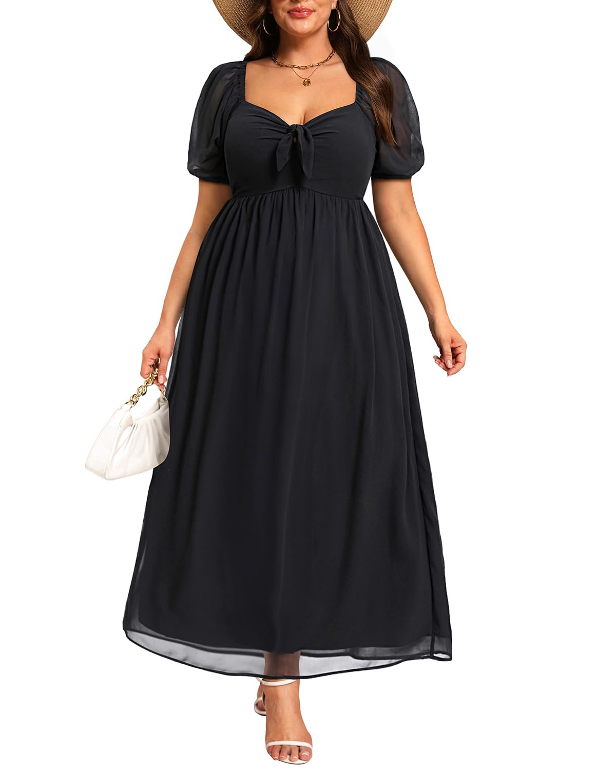 Pinup Fashion Plus Size Wedding Guest Dresses Women Summer Black Graduation Party Cocktail Flowy Chiffon Smocked Maxi Dresses 2025