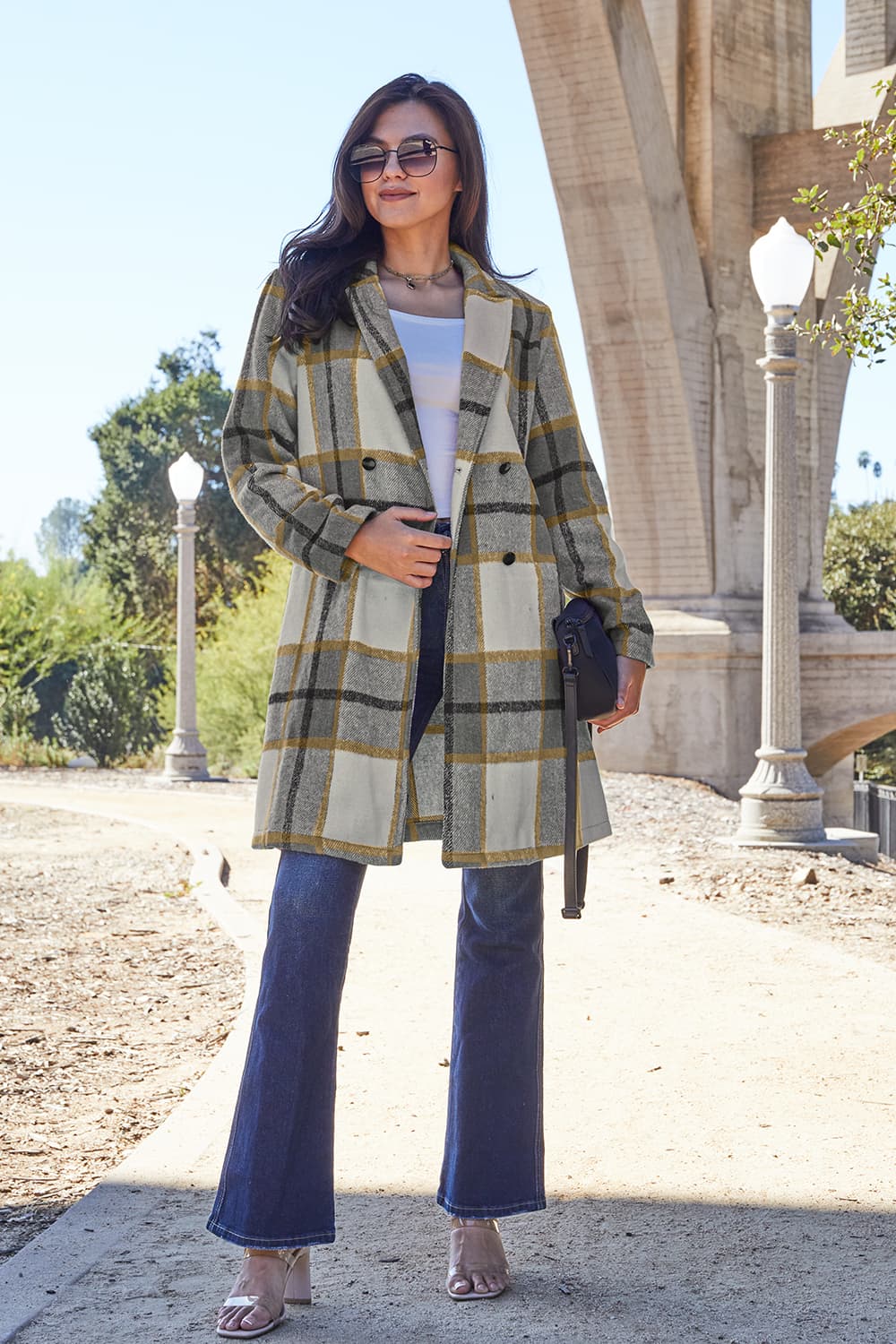 Raquelle Plaid Button Up Lapel Collar Coat