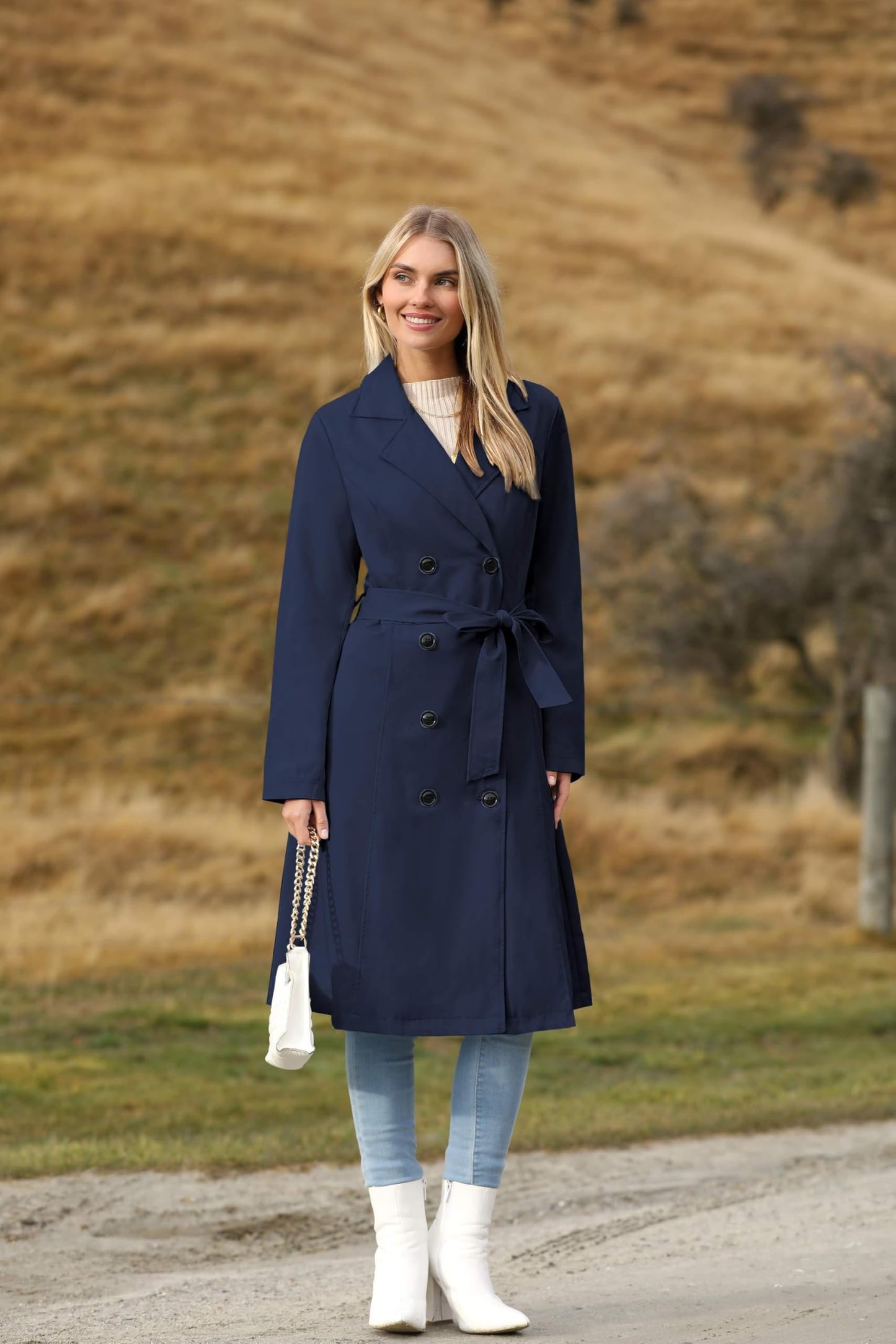 Zeagoo Women's Trench Coats Double-Breasted Long Coat with Belt