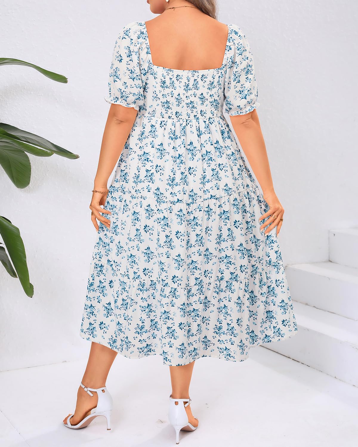 Talisea Plus Size Spring Dresses Women Floral Summer Boho Sundress Casual Beach Blue White Milkmaid Flowy Easter Midi Dress