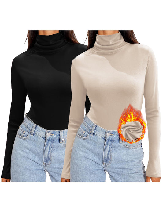 Zeagoo Turtleneck Shirt Women 2 Peice Long Sleeve Slim Fit Tops Thermal Underwear Undershirts Fashion Outfits