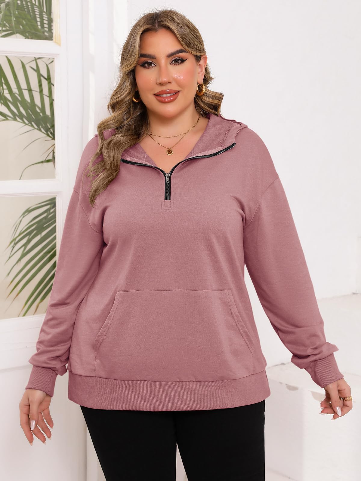 TAKEYAL Womens Plus Size Pullover Long Sleeve Half Zip Oversized Sweatshirt Drop Shoulder Hoodies Fall Spring Y2K Clothes (Pink purple, XL)