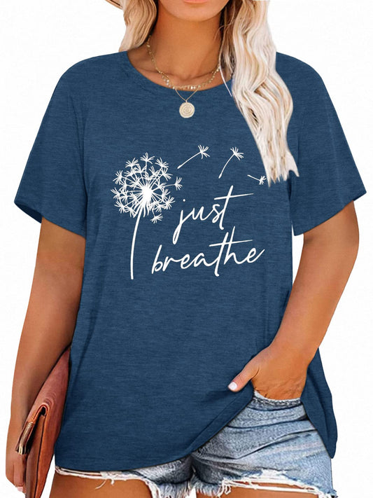 Plus Size Women's Dandelion Print T Shirts Cute Graphic Flower Tees Short Sleeve Summer Cotton Tee Tops