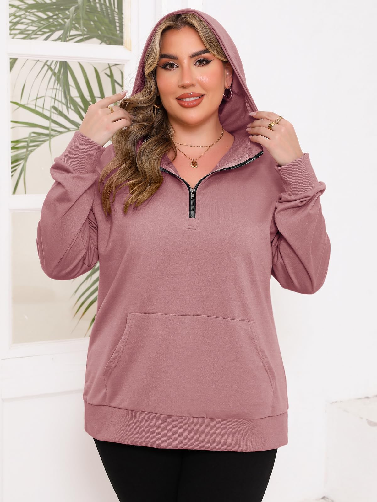 TAKEYAL Womens Plus Size Pullover Long Sleeve Half Zip Oversized Sweatshirt Drop Shoulder Hoodies Fall Spring Y2K Clothes (Pink purple, XL)