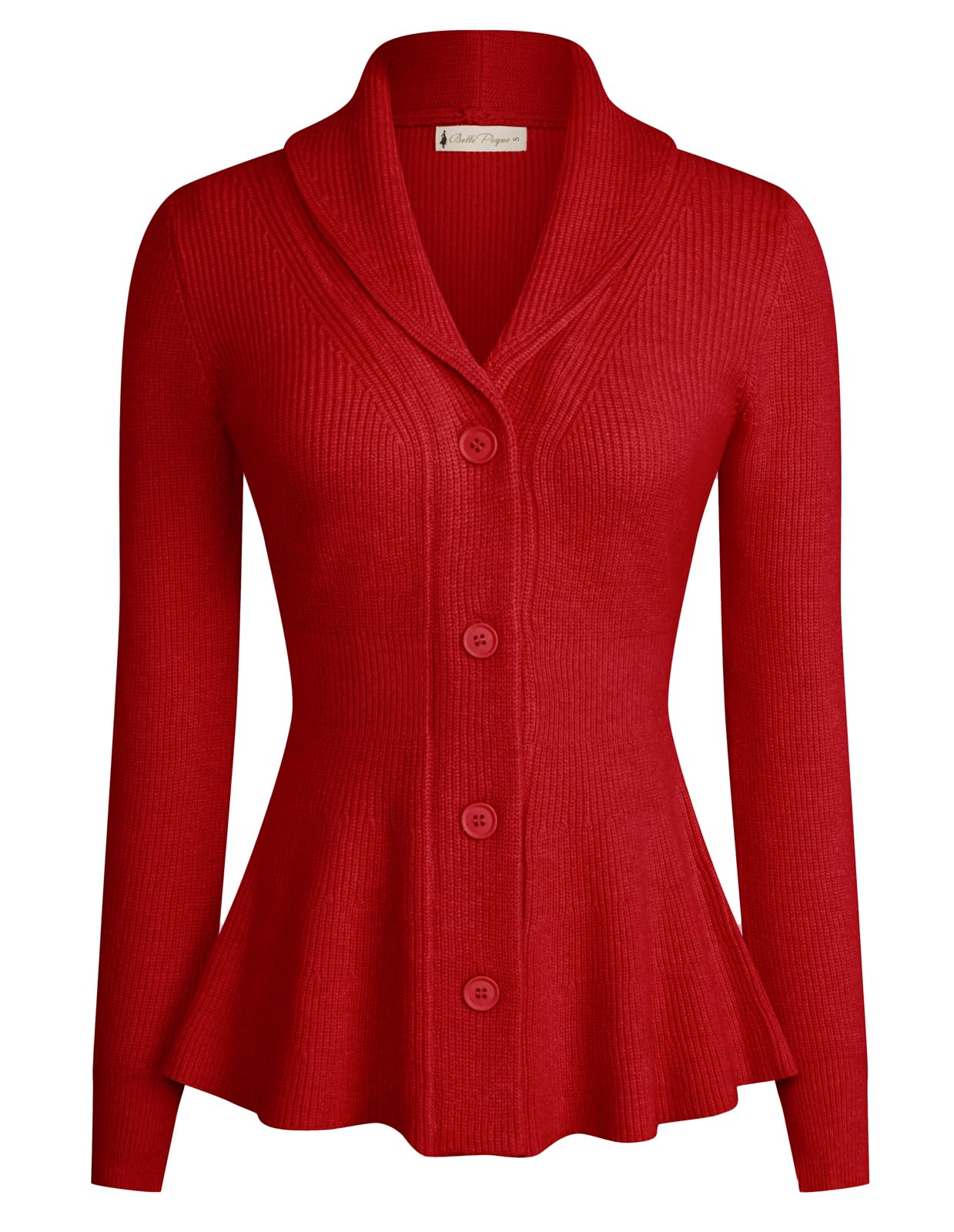 Women Peplum Cardigan Red Open Front Sweater Soft Elegant Sweater for Office (Red, M)