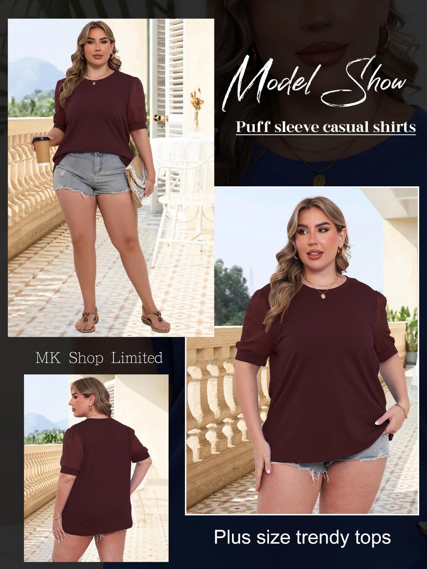 MK Shop Limited Plus Size Tops for Women Contrast Lace Short Sleeve Tee Summer Loose Fit Crewneck Solid Blouse Shirts Purple