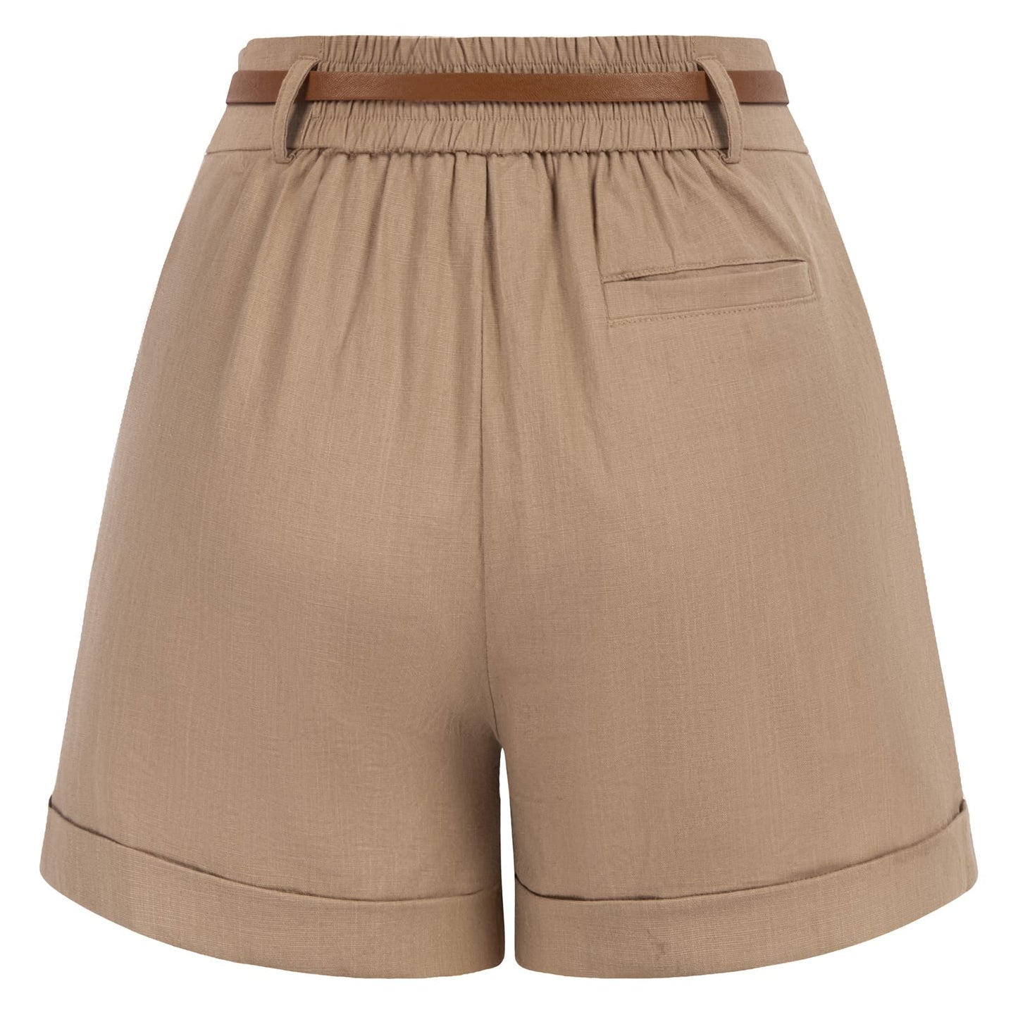 Belle Poque Women's Linen Shorts Khaki High Waist Shorts for Women with Pockets (Khaki, XL)