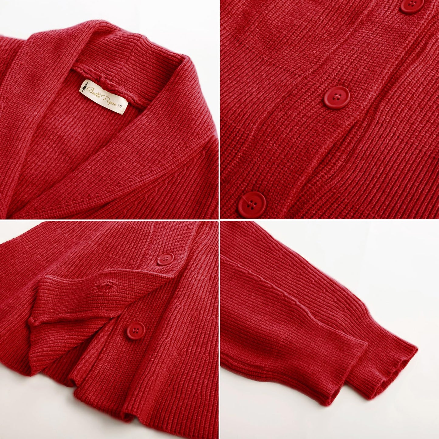 Women Peplum Cardigan Red Open Front Sweater Soft Elegant Sweater for Office (Red, M)