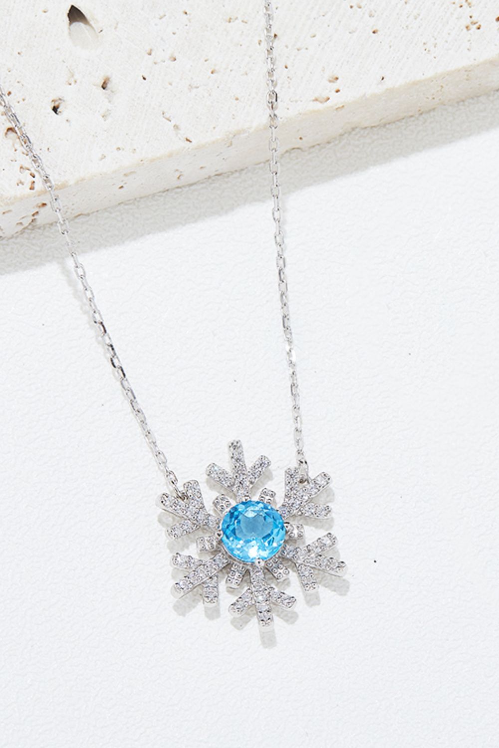 925 Sterling Silver Topaz Snowflake Shape Necklace - Bella Blue Styles