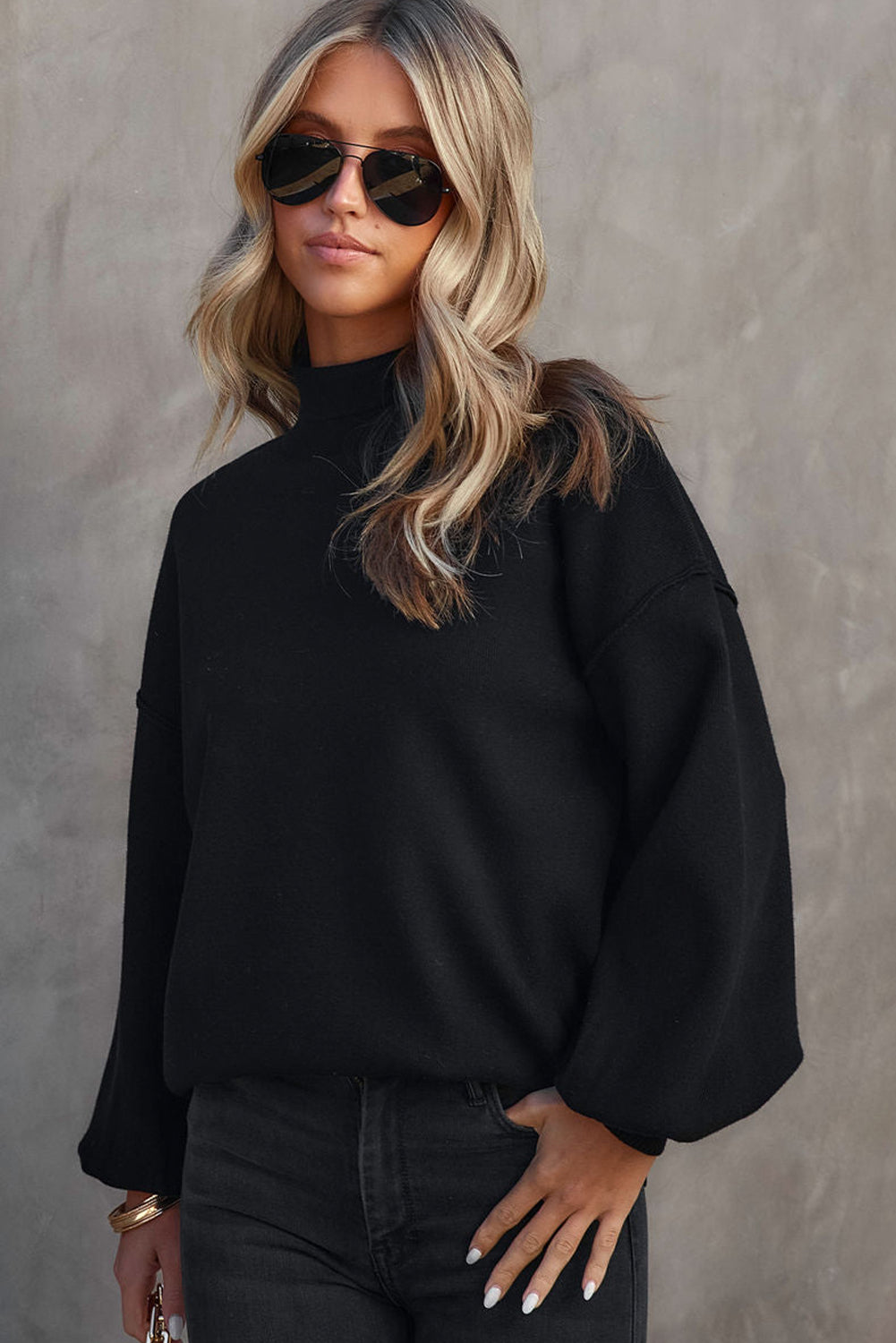 Mock Neck Dropped Shoulder Sweater