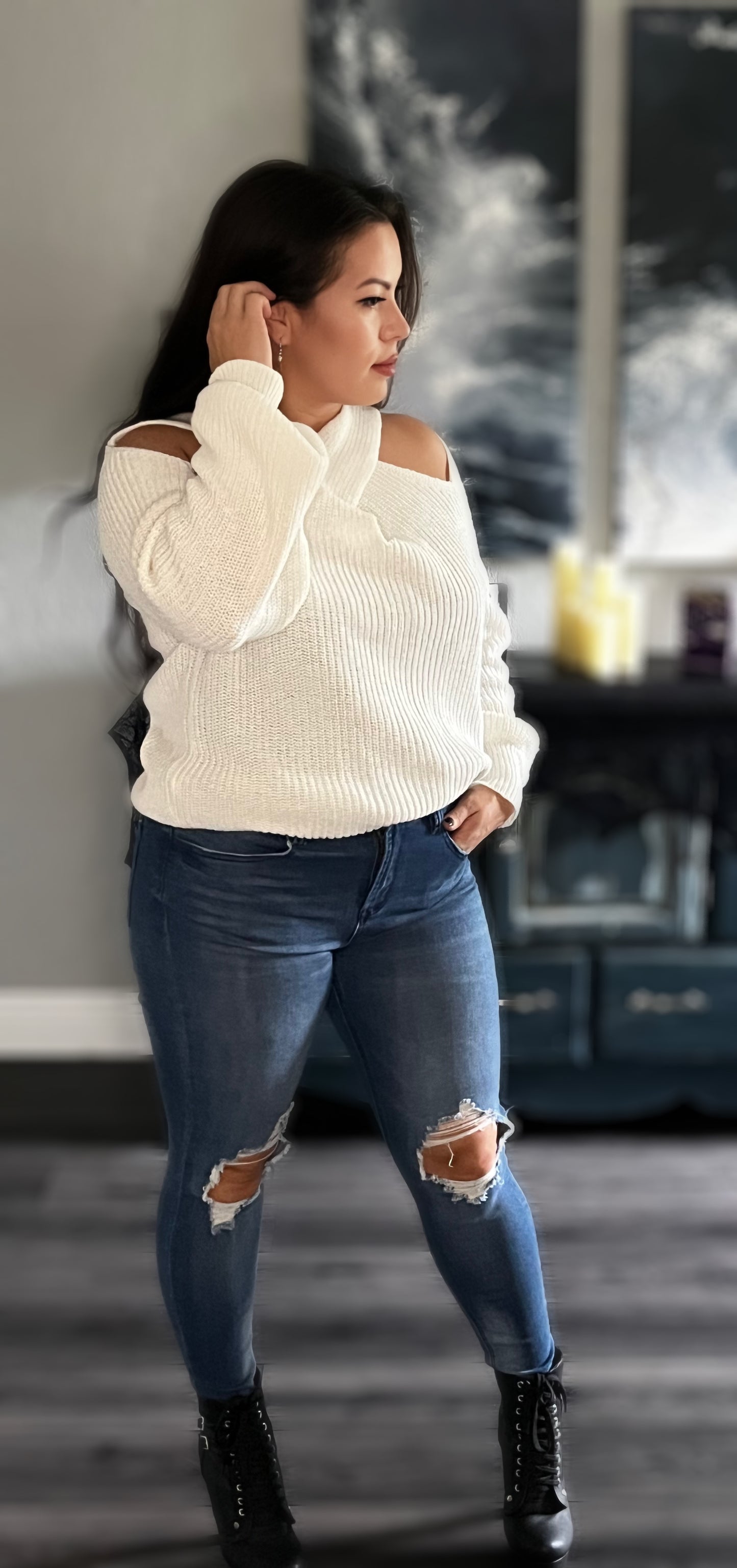 Tori Crisscross Cold-Shoulder Sweater - Bella Blue Styles