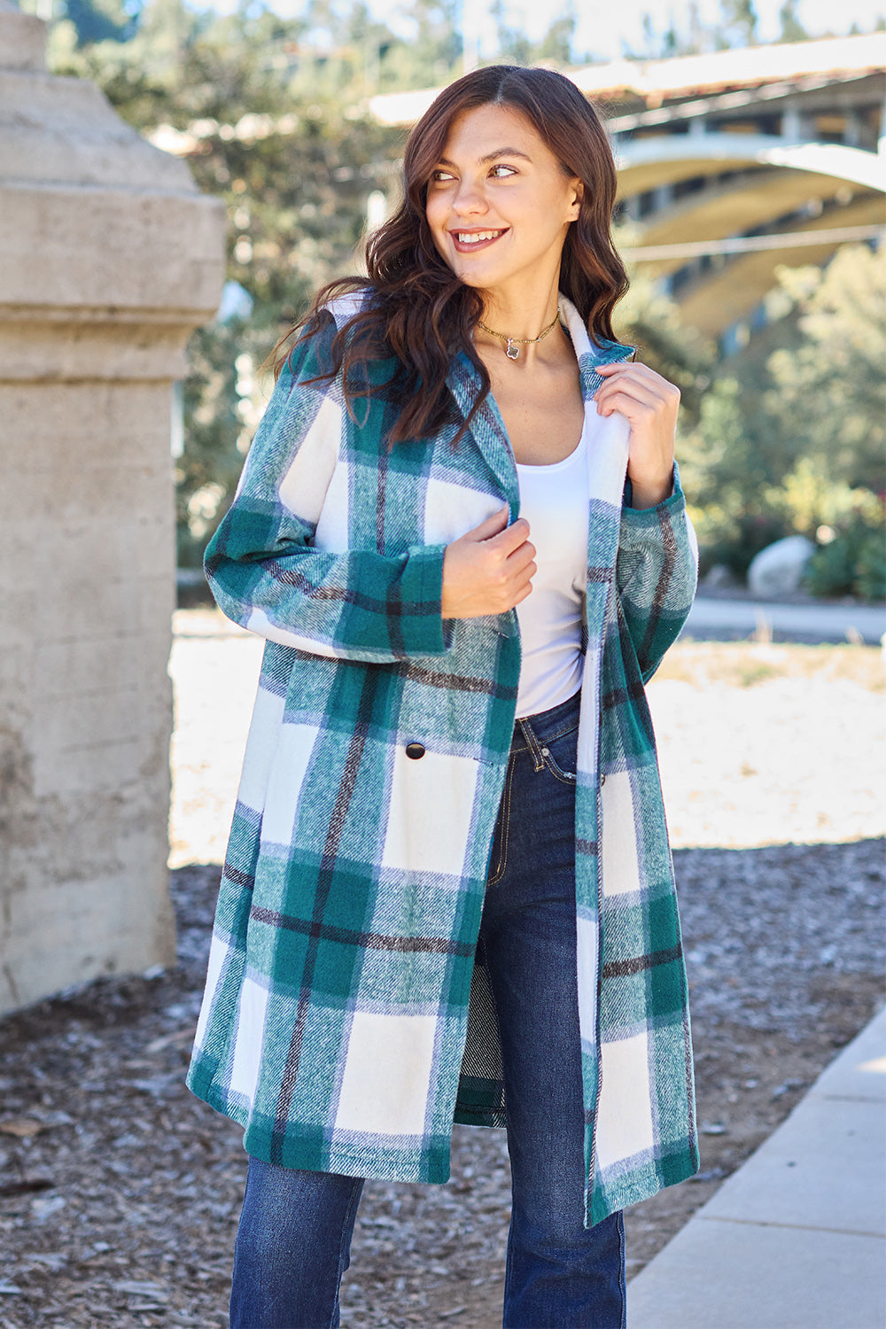 Raquelle Plaid Button Up Lapel Collar Coat