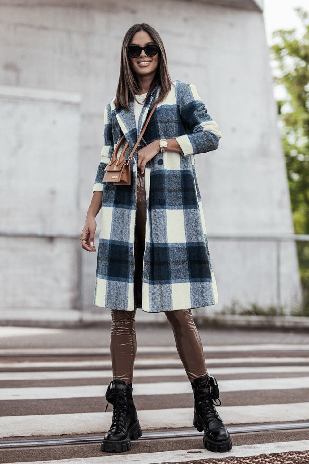 Raquelle Plaid Button Up Lapel Collar Coat