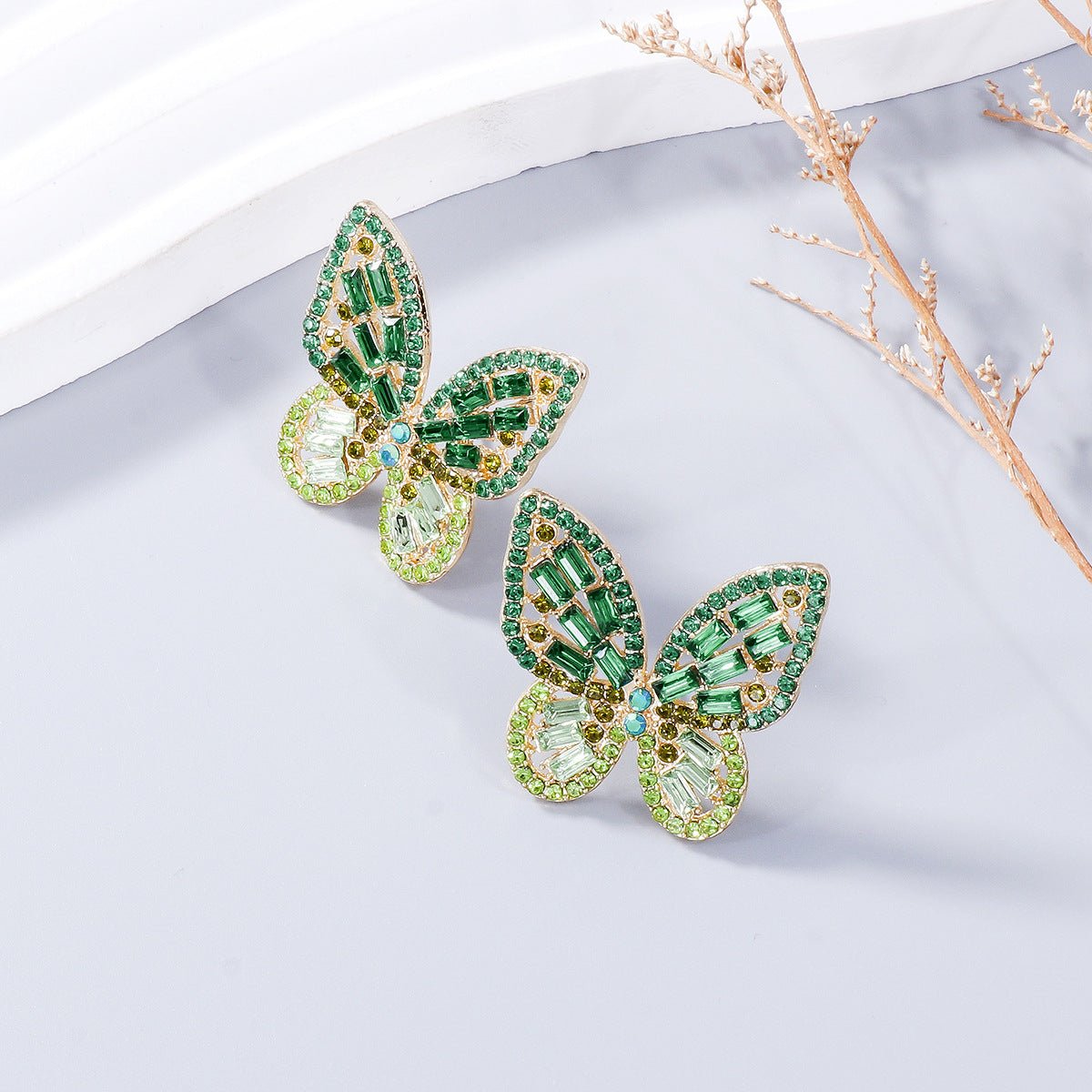 Alloy Inlaid Rhinestone Butterfly Earrings - Bella Blue Styles