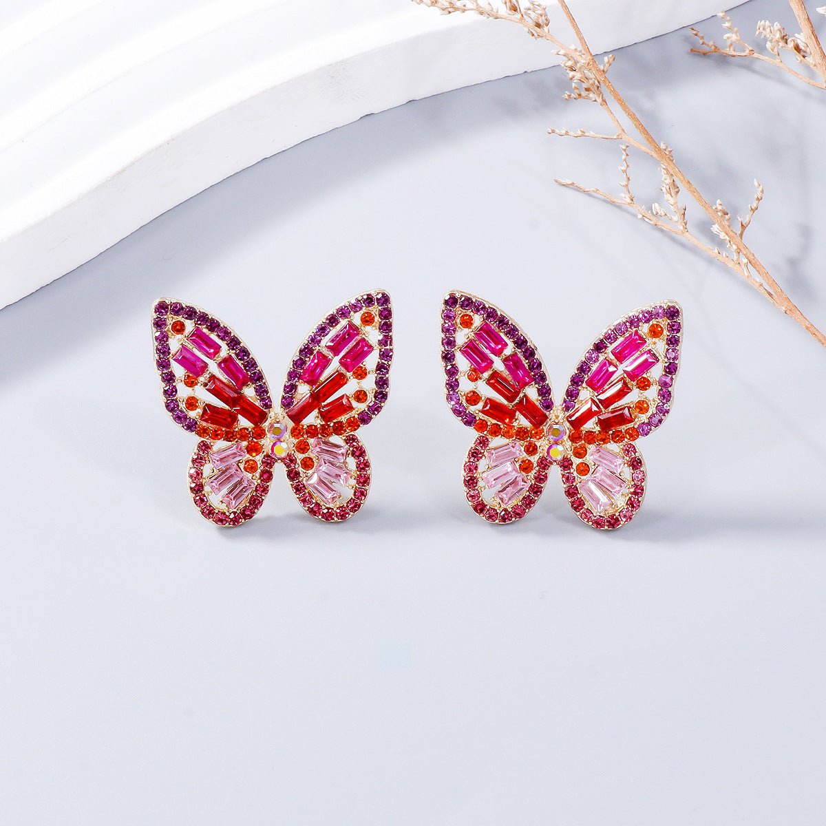 Alloy Inlaid Rhinestone Butterfly Earrings - Bella Blue Styles