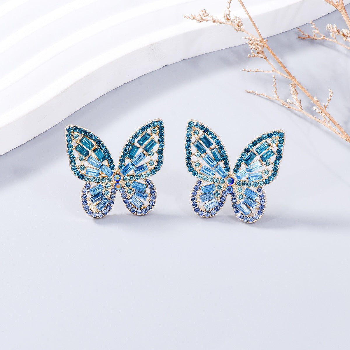 Alloy Inlaid Rhinestone Butterfly Earrings - Bella Blue Styles