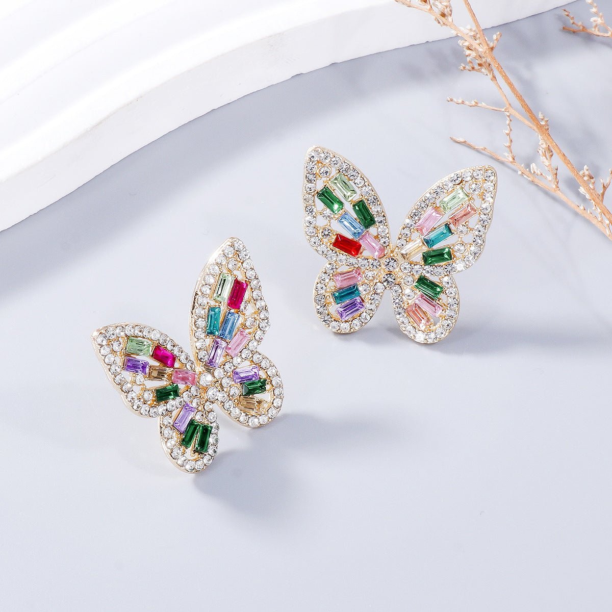 Alloy Inlaid Rhinestone Butterfly Earrings - Bella Blue Styles