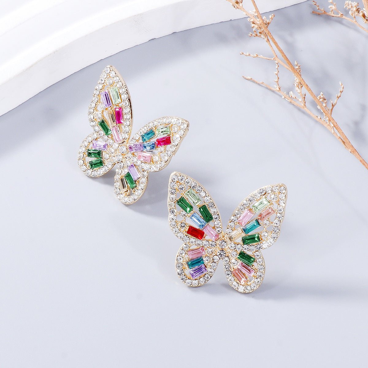 Alloy Inlaid Rhinestone Butterfly Earrings - Bella Blue Styles