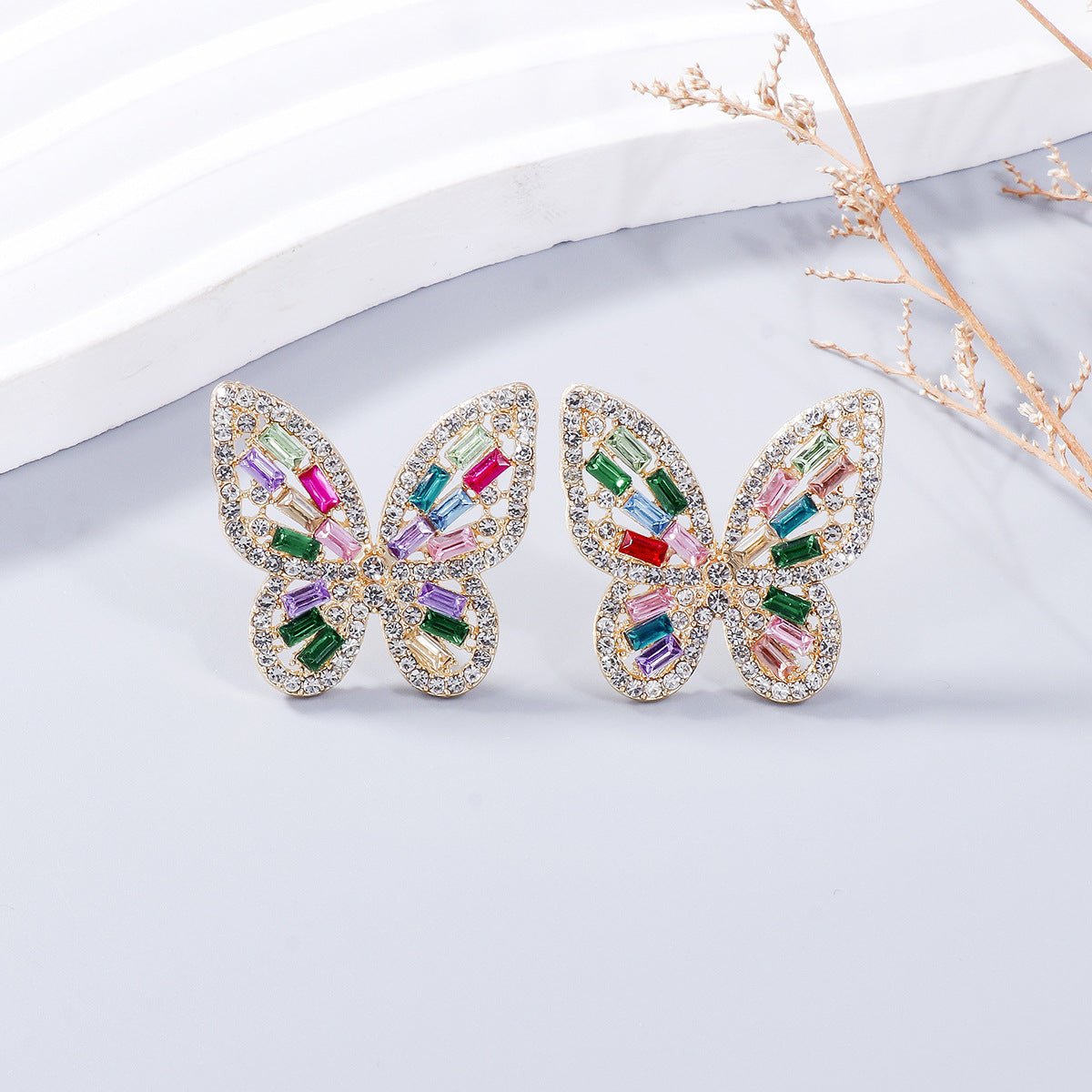 Alloy Inlaid Rhinestone Butterfly Earrings - Bella Blue Styles