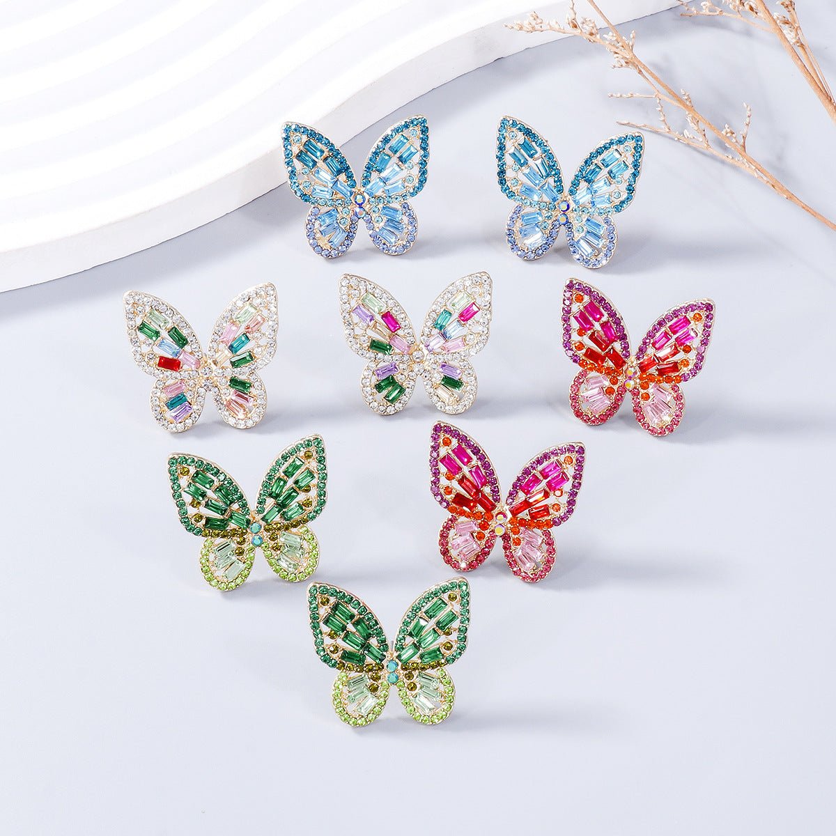 Alloy Inlaid Rhinestone Butterfly Earrings - Bella Blue Styles