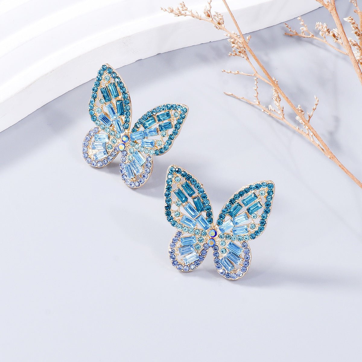 Alloy Inlaid Rhinestone Butterfly Earrings - Bella Blue Styles