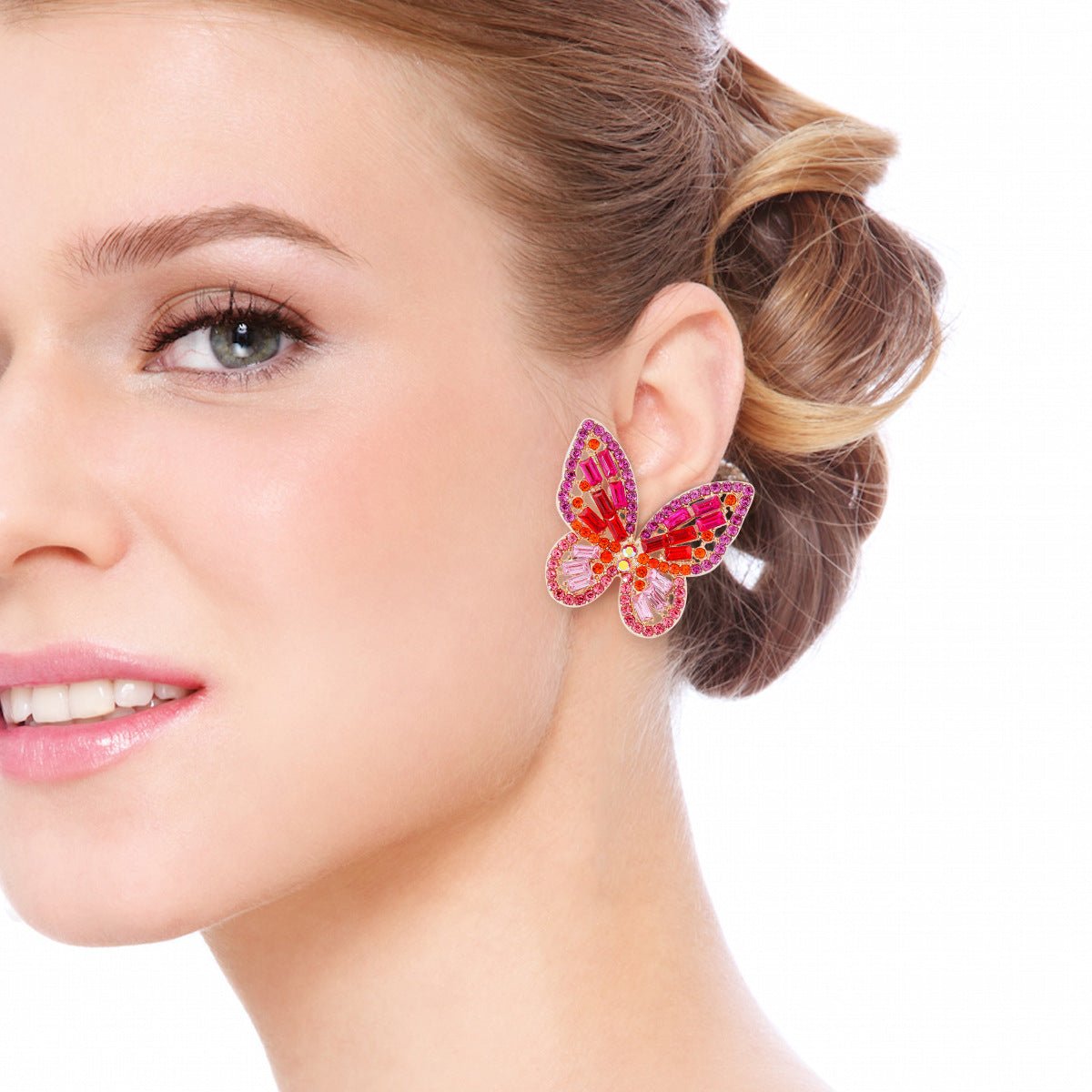 Alloy Inlaid Rhinestone Butterfly Earrings - Bella Blue Styles