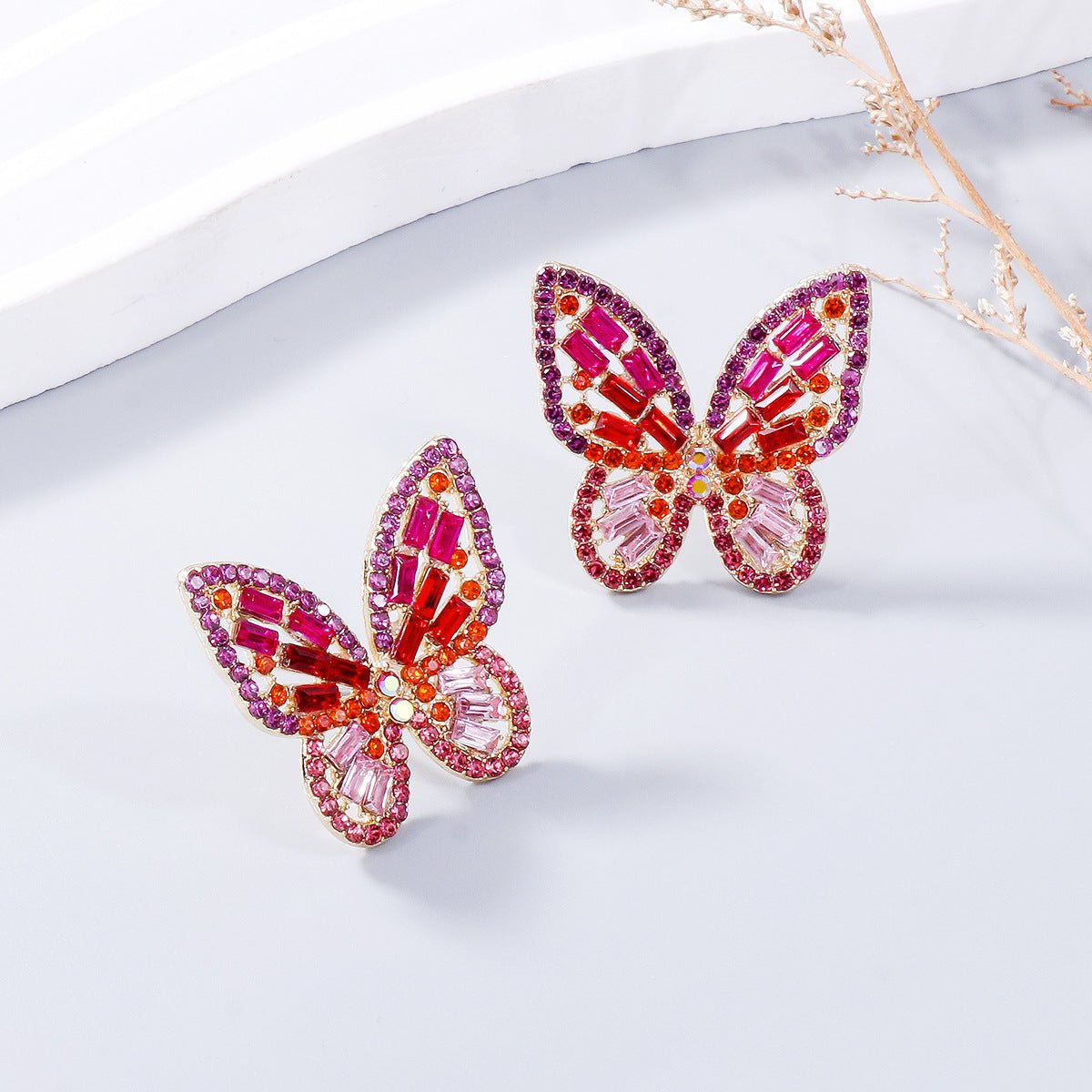 Alloy Inlaid Rhinestone Butterfly Earrings - Bella Blue Styles