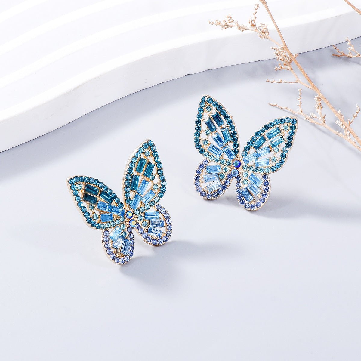 Alloy Inlaid Rhinestone Butterfly Earrings - Bella Blue Styles