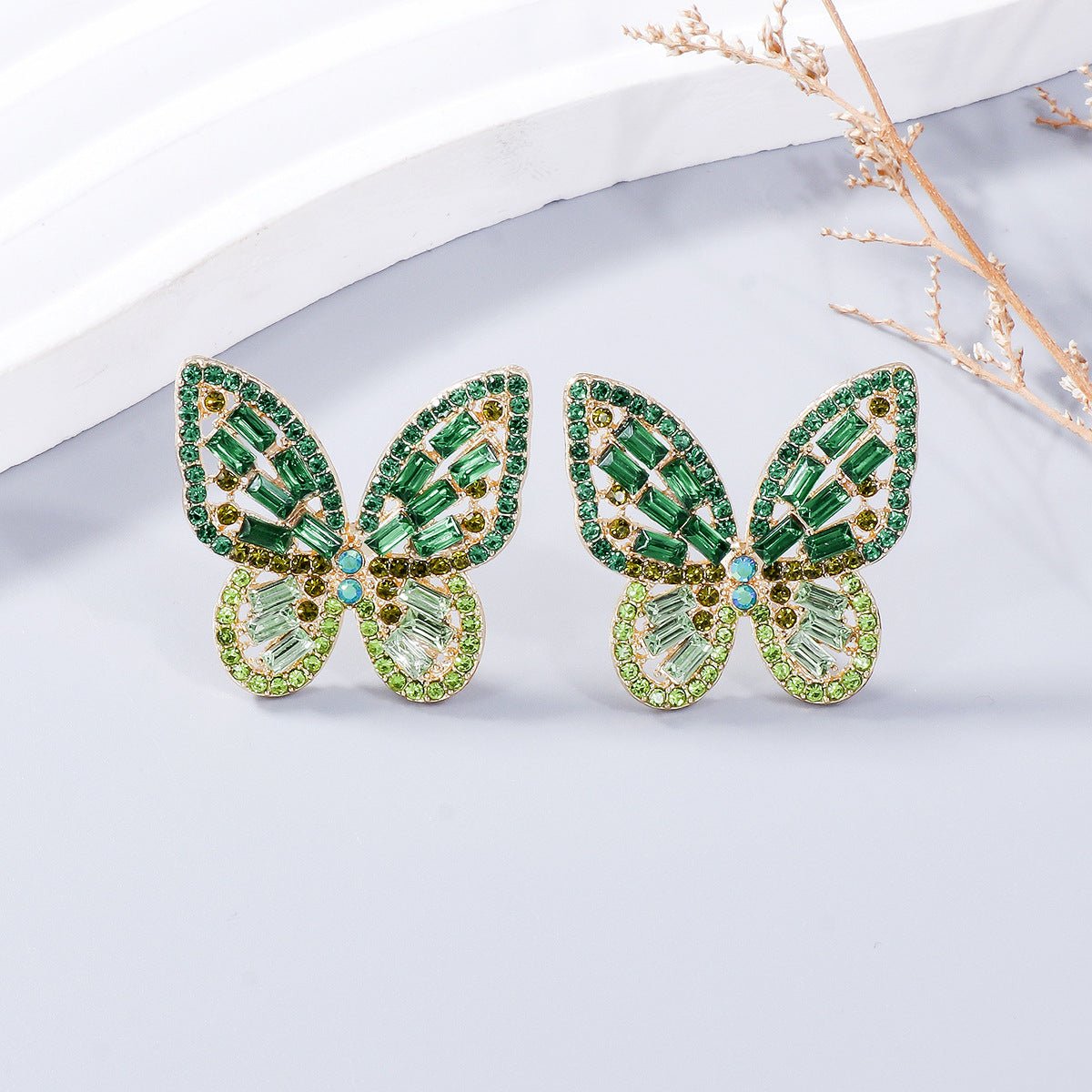 Alloy Inlaid Rhinestone Butterfly Earrings - Bella Blue Styles