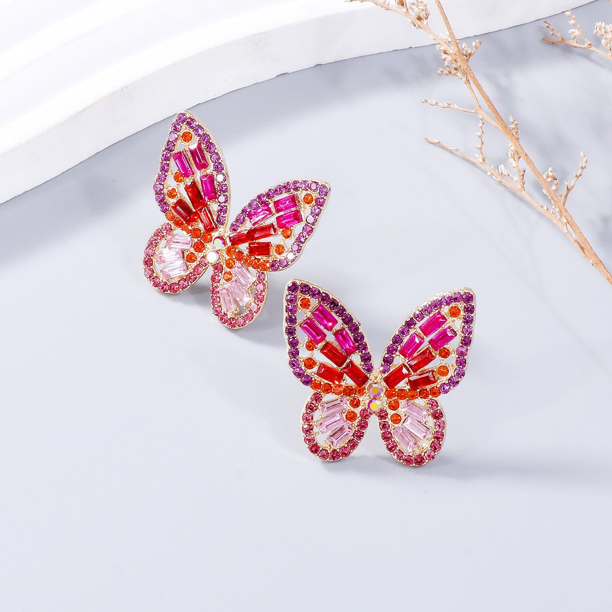 Alloy Inlaid Rhinestone Butterfly Earrings - Bella Blue Styles