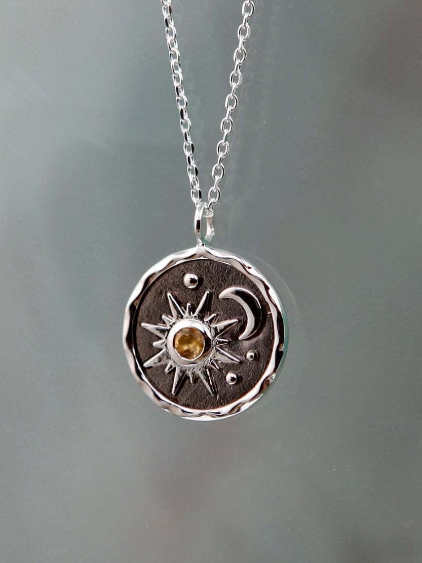 Alloy Inlaid Zircon Sun & Moon Necklace - Bella Blue Styles