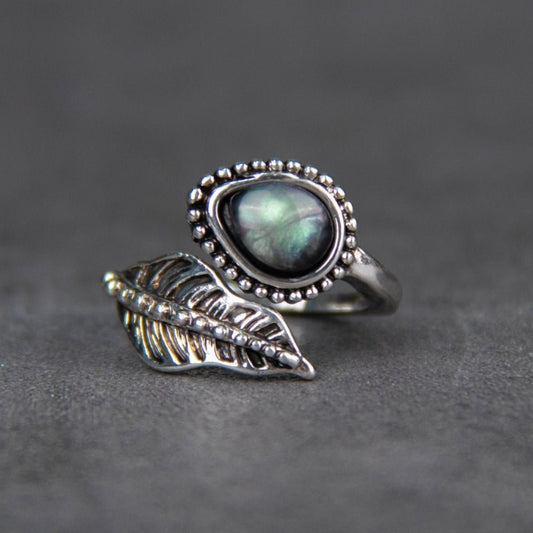 Alloy Moonstone Leaf Bypass Ring - Bella Blue Styles